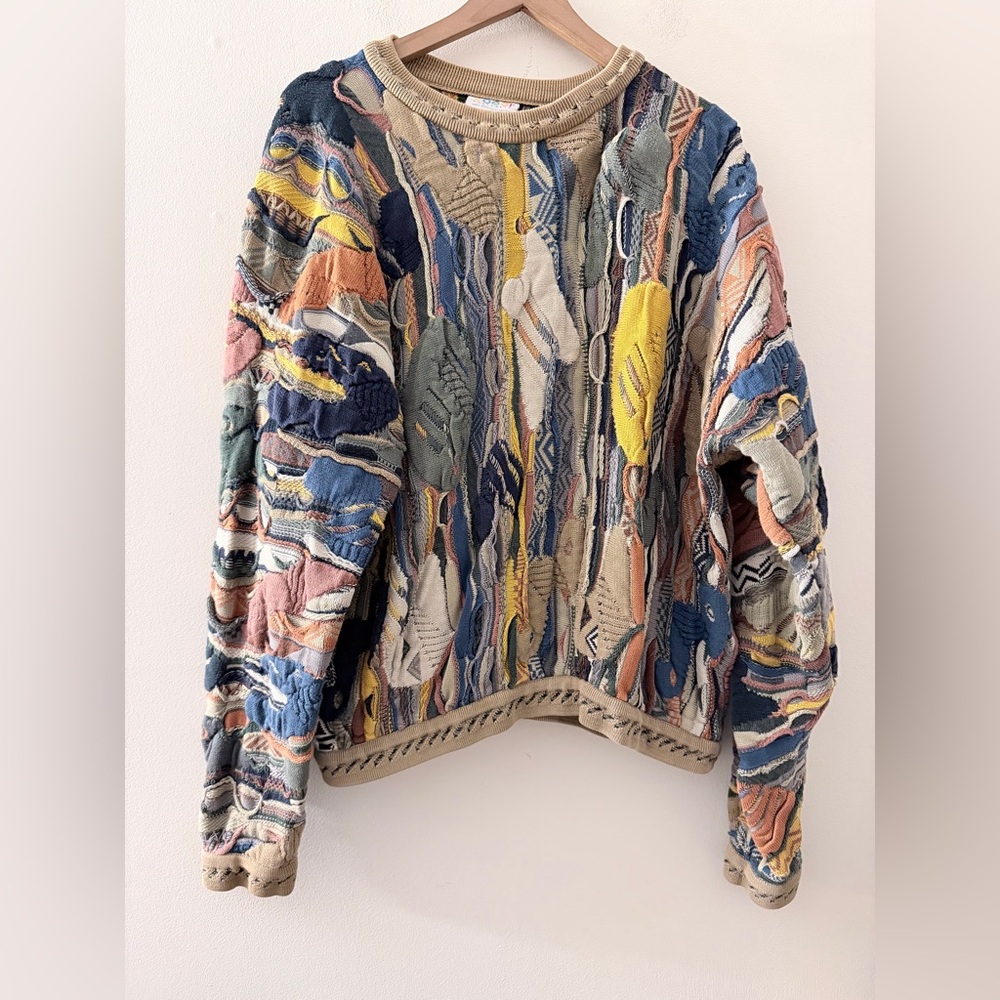 Coogi Australia Crewneck Sweater 3D knit multicolor vintage XL